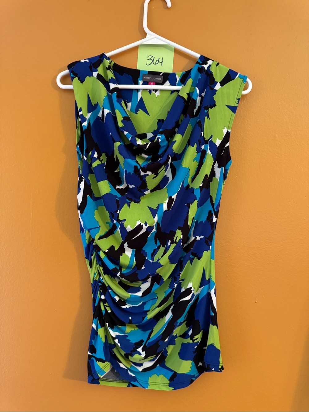 Vince Camuto Blue & Green Cowl Neck Sleeveless Top